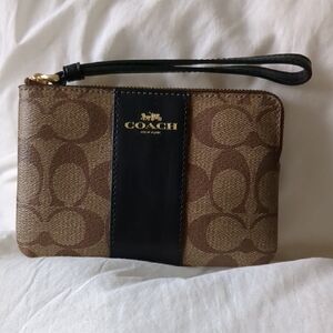 Coach Signature Brown and Black Wristlet
